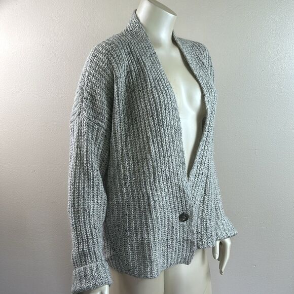 Leo & sage one button gray sweater cardigan oversized wool mohair size large - Picture 4 of 13
